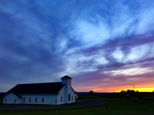 Church building at sunset